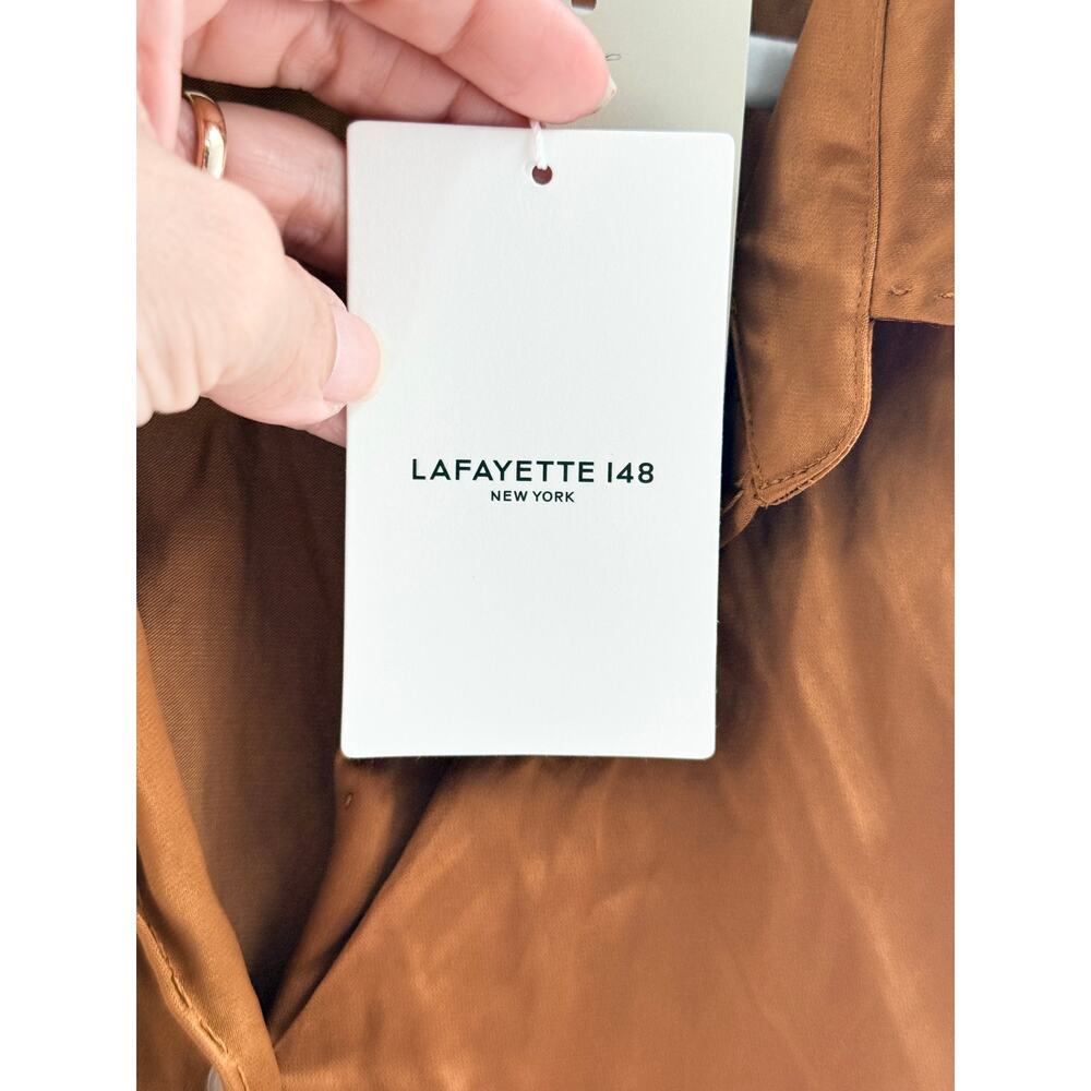 Lafayette 148 Naomi Satin Shirt & Dalton Wide Leg Pants Brown Top XXL/Bottom 18 - Picture 6 of 11
